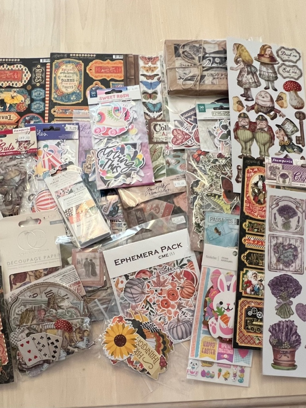 Huge Junk Journal Ephemera Lot: Alice in Wonderland, Scrapbooking, Die Cuts